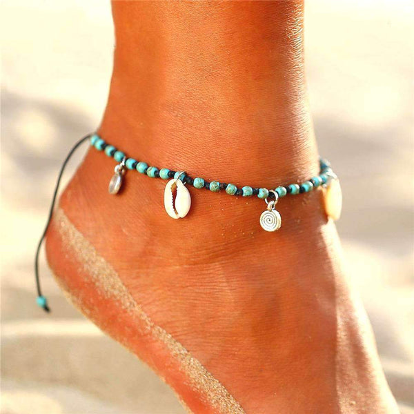 Reaky Boho Bracelets De Cheville Coquillage - 3 Pièces Or Turquoise Chaînes De Pied Étoile De Mer, Bijoux Plage Femme