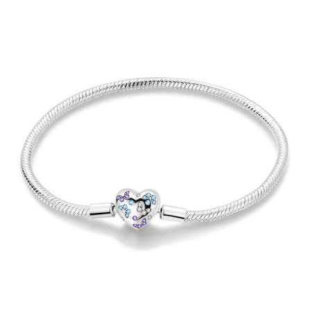 Bracelet ado fille 12 ans en argent à mailles fines avec cœur poli orné de papillons bleus et violets