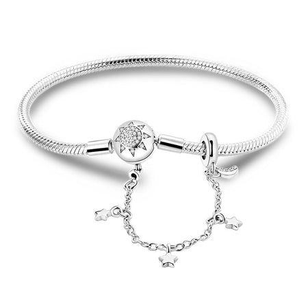 Bracelet enfant fille en argent avec chaîne à étoiles sur maille serpent 