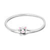 Bracelet argent fille 7 ans chaîne serpent fine avec tête de chat à la truffe et aux oreilles roses