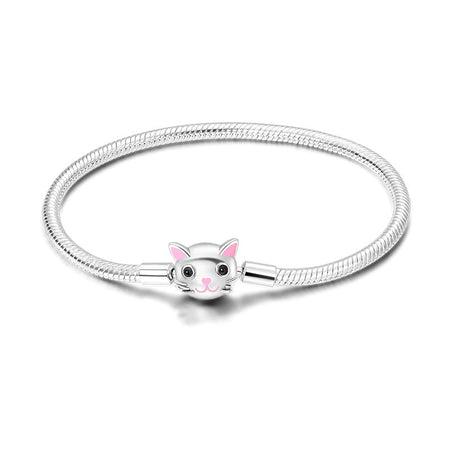 Bracelet argent fille 7 ans chaîne serpent fine avec tête de chat à la truffe et aux oreilles roses