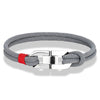 Bracelet homme cordage nautique gris à double tresse avec fermoir maillons oyster en acier poli et surliure rouge