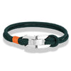 Bracelet homme cordage nautique vert canard double brin torsadé avec fermoir maillons Oyster en acier poli et surliure orange