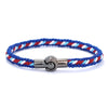 Bracelet homme au cordon tressé tricolore bleu rouge blanc doté d'un fermoir cylindrique poli miroir