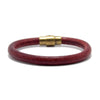 Bracelet homme cuir rigide en peau de vache rouge et fermoir cylindrique cuivre