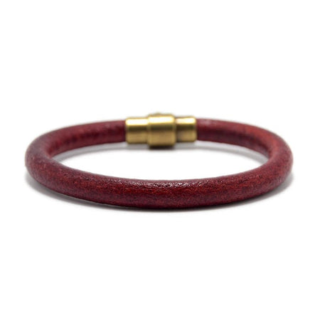 Bracelet homme cuir rigide en peau de vache rouge et fermoir cylindrique cuivre