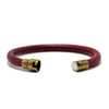 Bracelet homme cuir rigide en peau de vache rouge et fermoir magnétique cuivre ouvert