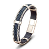 Bracelet cuir tressé bleu pour homme multibrins doté de chaînes latérales argenté en acier brossé