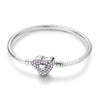 Bracelet fantaisie ado fille en argent maille serpent avec cœur cristaux roses et violets