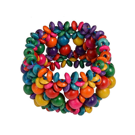 Bracelet bohème en bois pour femme de style manchette, orné de perles rondes et de disques multicolores