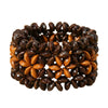 Bracelet femme en bois poli multi-rangs à pétales bicolores brun chocolat et miel ambré