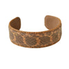 Bracelet femme en cuir véritable marron à motif serpent écailleux losangé en forme de jonc rigide ouvert