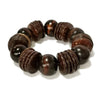 Bracelet femme perles de bois striées fait main alternant rondelles rainurées et sphères satinées brun cacao