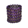 Bracelet femme large en perles de bois violet style manchette élastique multirangs en résille ajourée