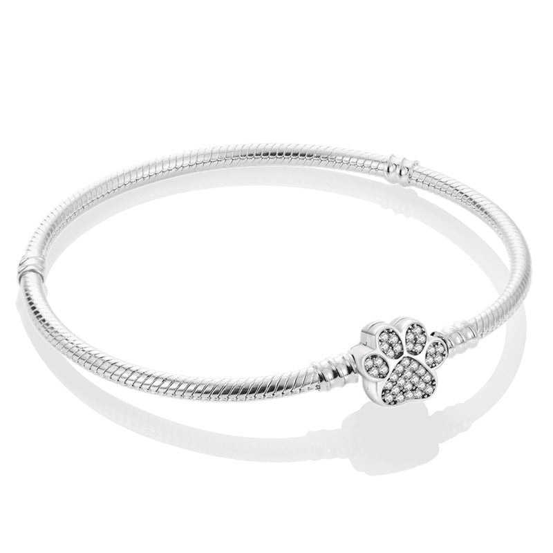 Bracelet fille 15 ans en argent chaîne serpent avec charm patte de chat et zircons scintillants