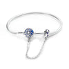 Bracelet fille 7 ans en argent sur maille serpent serti de cristaux et d'étoiles bleues avec perles émaillées