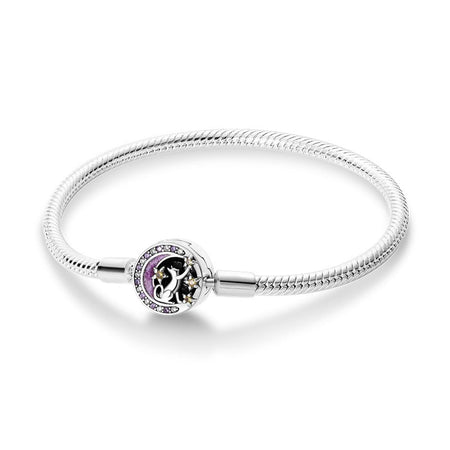 Bracelet fille 8 ans en argent maille serpent avec médaillon chat lune et étoiles dorées