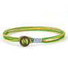 Bracelet homme cordon nylon tressé jaune et vert à surliure bleu-blanc et fermoir bouton patiné