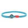Bracelet homme cordon nylon tressé turquoise à surliure rouge et fermoir bouton métal