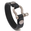 Bracelet homme cuir noir au grain mat à fermoir manille argentée rivetée aux extrémités