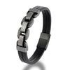 Bracelet homme cuir noir double lanière et chaîne à maillons épais patinés