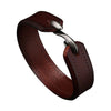 Bracelet homme cuir véritable marron monobrin semi-large à fermoir crochet en acier satiné