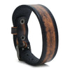 Bracelet homme cuir véritable noir à patine vintage bande large avec boucle et ardillon mate