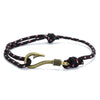 Bracelet homme marin cordage nylon tressé noir, ponctué de fils rouge-blanc et doté d'un fermoir hameçon en métal vieilli ambré