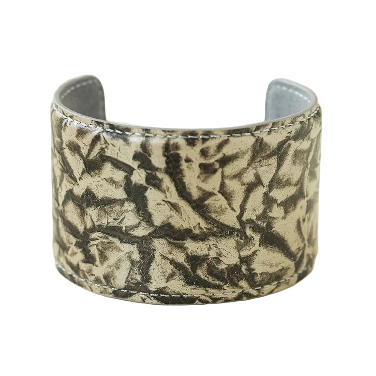 Bracelet manchette femme en cuir véritable marbré à veines sombres sur fond clair