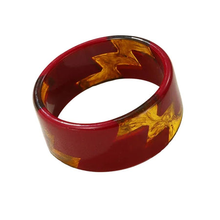 Bracelet manchette femme large en résine bordeaux aux éclats ambrés marbré poli miroir