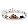 Bracelet homme marin en cordage nylon tressé blanc ponctué de fils noir et doté d'une poulie miniature au métal vieilli