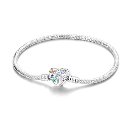 Bracelet petite fille 8 ans en argent maille serpent avec cœur et arbre de vie aux pierres multicolores