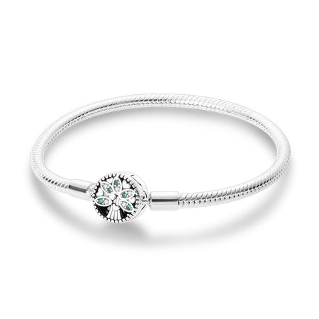 Bracelet pour fille de 10 ans en argent avec maille serpent et arbre stylisé aux cristaux verts scintillants