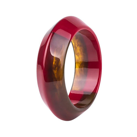 Manchette femme résine acrylique bicolore ambrée et bordeaux au poli miroir