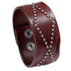Manchette homme cuir véritable marron ornée de clous métalliques en double tracé ondulant