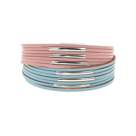 bracelet cuir femme rose et bleu