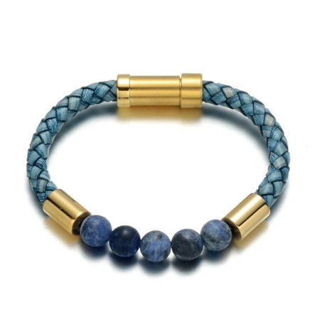 bracelet pour homme cuir bleu tressé