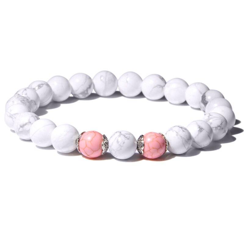 bracelet perles blanches et roses femme 