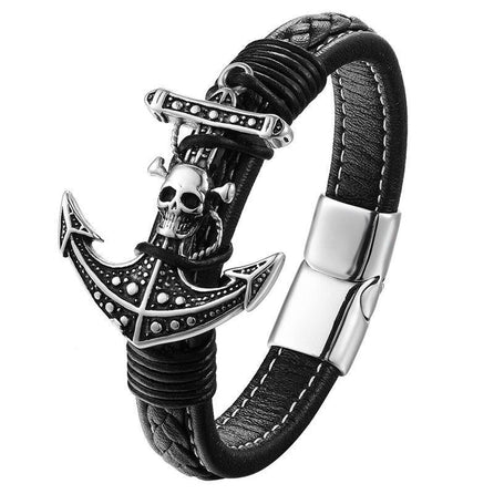 bracelet homme ancre marine cuir noir
