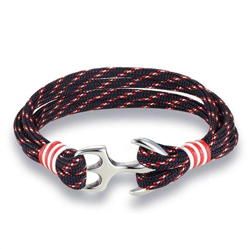 bracelet pour homme avec ancre noir et rouge
