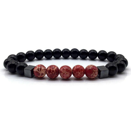 bracelet en perle homme noir et rouge