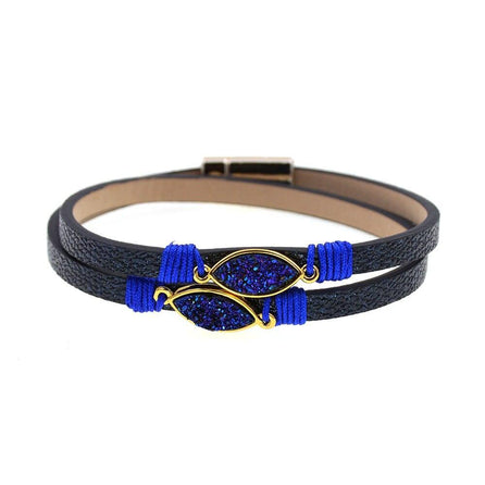 bracelet cuir femme avec strass bleu