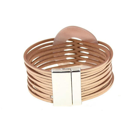 bracelet large en cuir pour femme rose