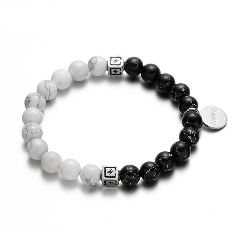 bracelet homme perle noir et blanc tendance