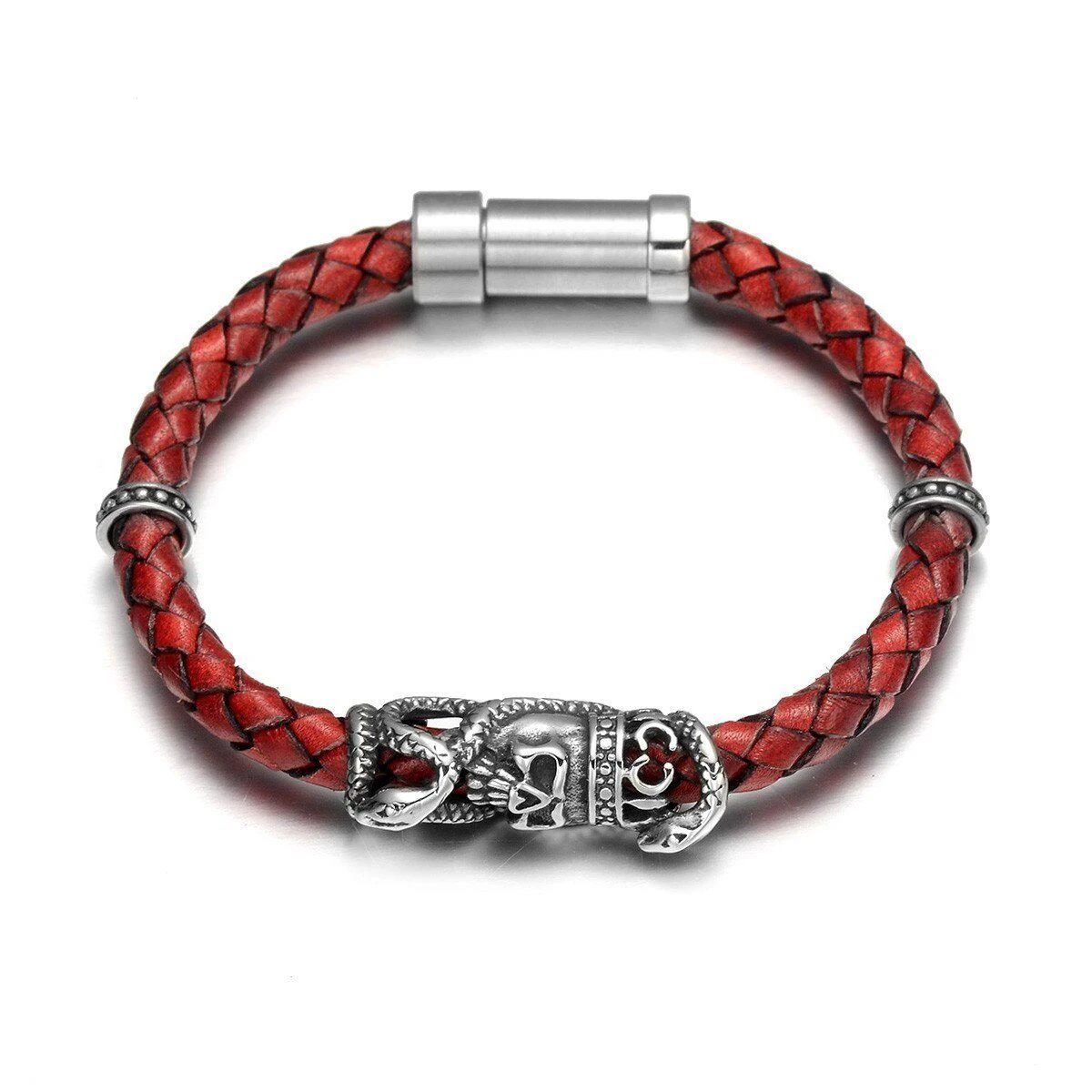 bracelet cuir vintage homme rouge