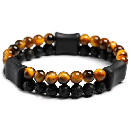 Bracelet à perles homme multirangs perles brun cuivré noires texture contrastée