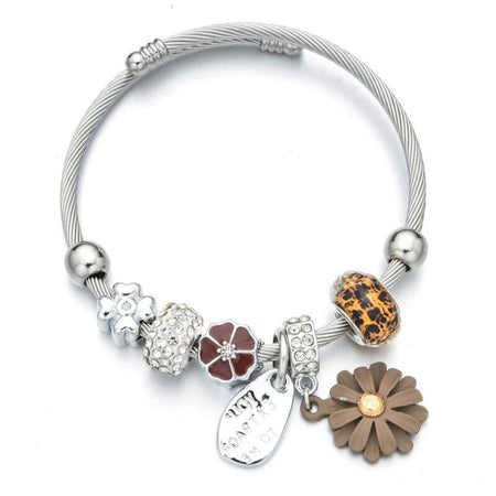 bracelet acier et breloque céramique femme