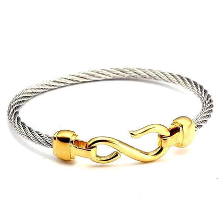 Bracelet acier chirurgical homme argenté maille torsadée fermoir en S doré poli inoxydable