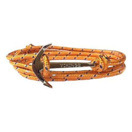 Bracelet homme corde marine tressée orange avec ancre argentée fermoir nautique