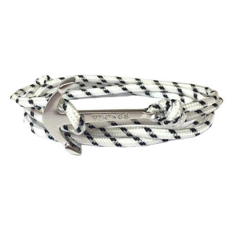 Bracelet homme corde marine tressée blanc noir avec ancre argentée fermoir nautique